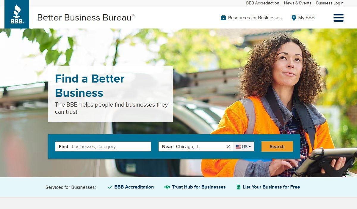 front page of the Better Business Bureau